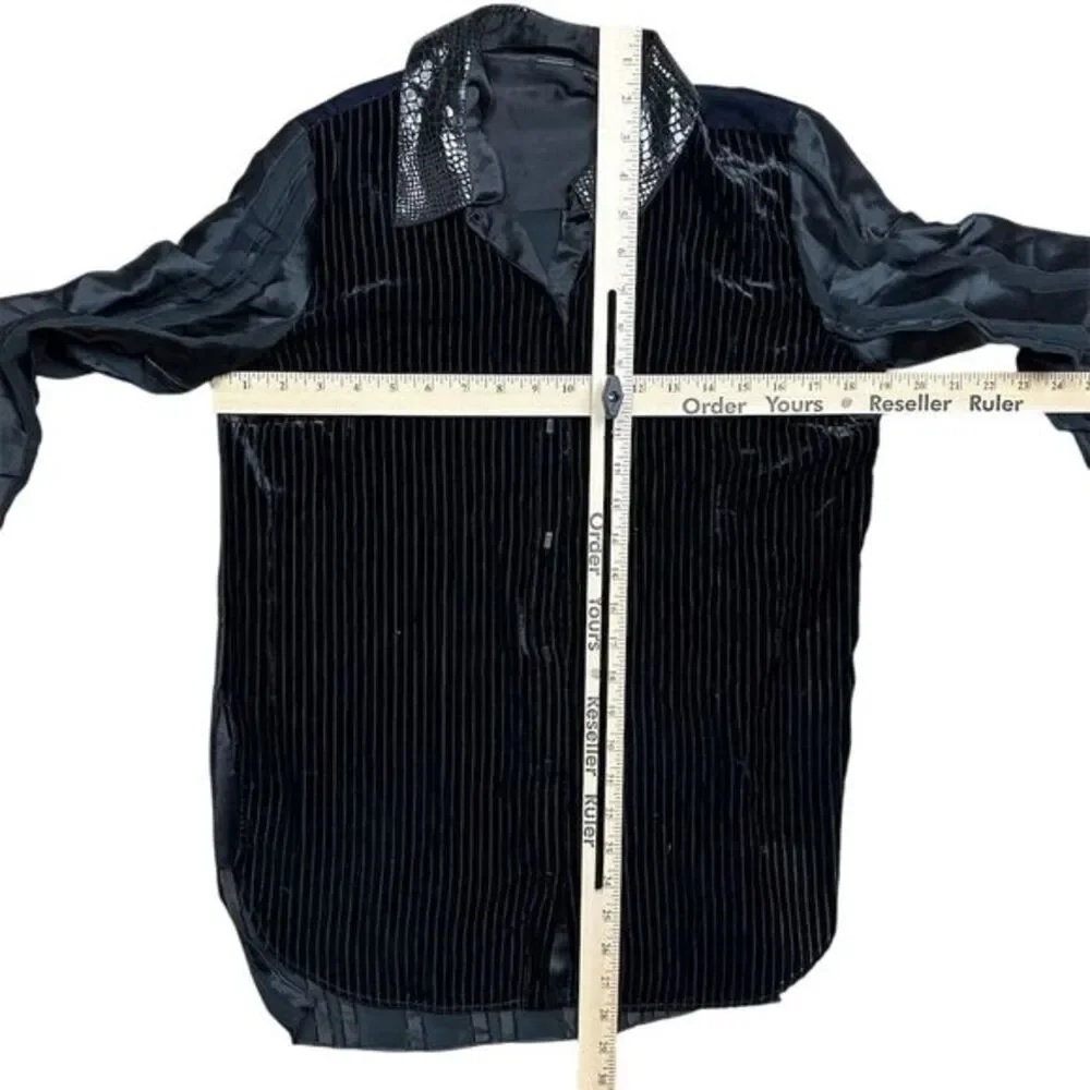 Elie Tahari Women's XS Black Martha Velvet Burnout Button Down Blouse - Picture 10 of 10